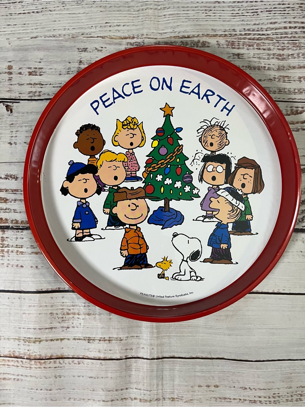 Peanuts Peace On Earth 12” Round Metal  Christmas Serving Tray
